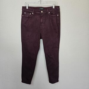 Lauren‎ Ralph Lauren Womens Jeans Skinny Stretch Distressed Denim Size 12 Maroon